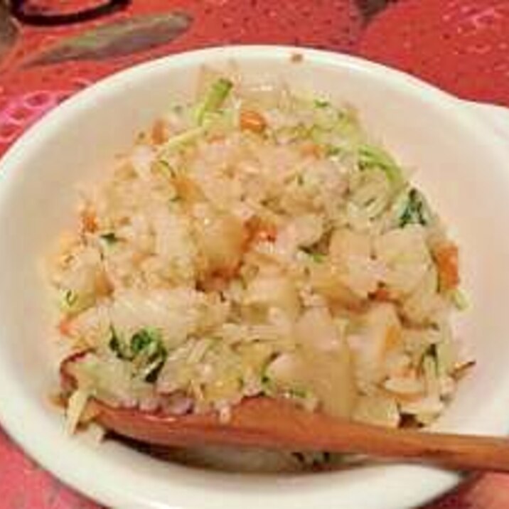 水菜とレンコンと生姜のシャキシャキ焼き飯